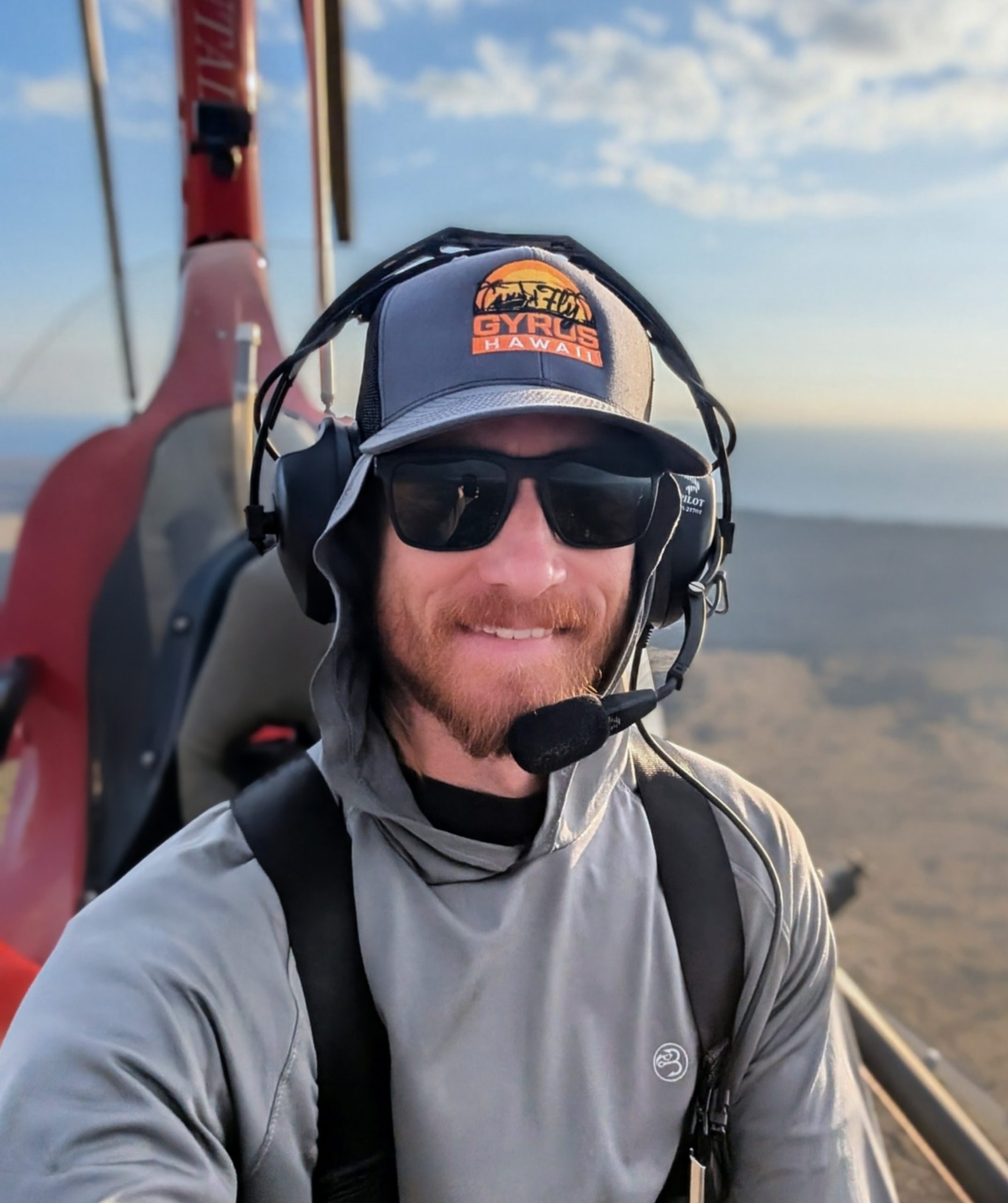 Pilot flying a gyroplane over the Big Island with Fly Gyros Hawaii